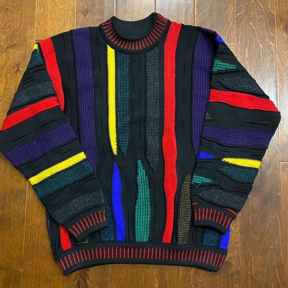 COOGI Australia Vintage 3D Knit Multicolor Crewneck Wool Sweater Men's Size L